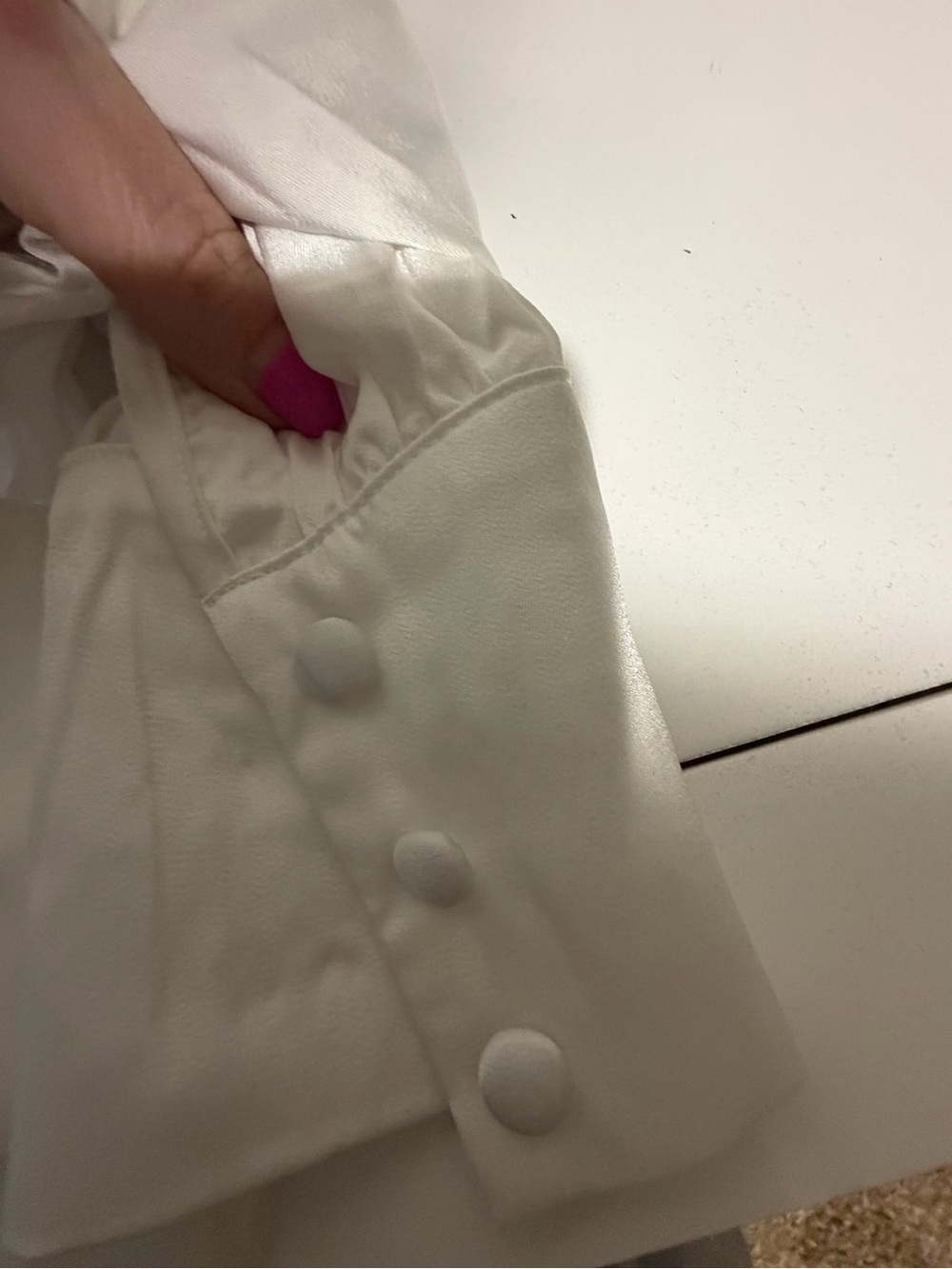Classic White Button-Front Satin look Blouse with Pointed Collar - Picture 9 of 10